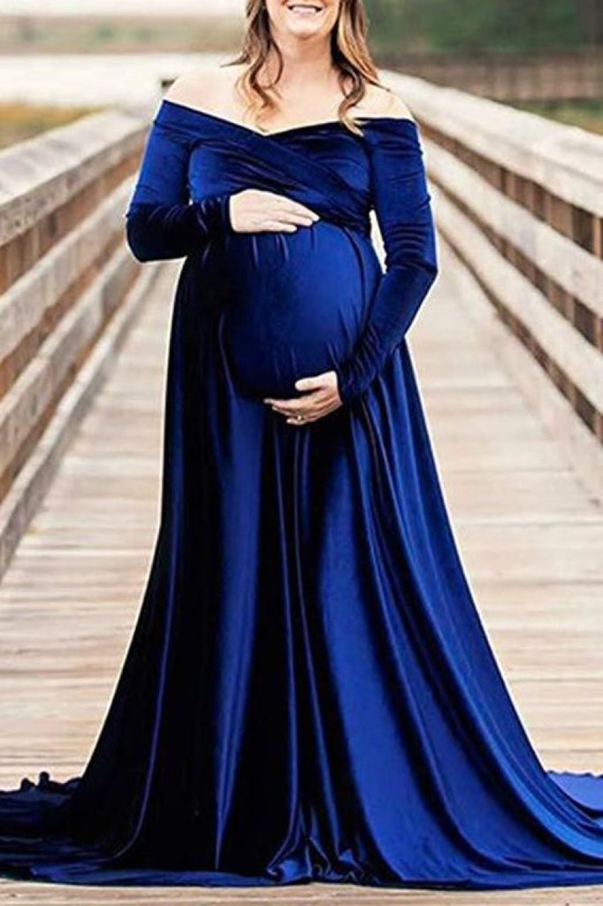 Fabulous Velvet Long Maternity Dress ...